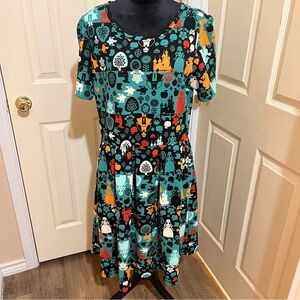 LuLaRoe Dress Womens 3XL Disney Snow White Castle Amelia Teal Green Fit Flare